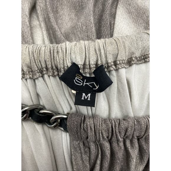 Sky Top Blouse 3/4 Dolman Sleeve Cold Shoulder Gray Chain Neck Geometric M - Picture 8 of 9